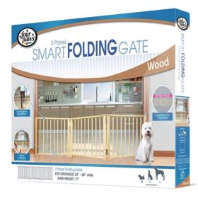 Four Paws 3 Panel Smart Folding Wood Gate for Pets