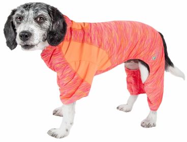 Pet Life Active 'Downward Dog' Heathered Performance 4-Way Stretch Two-Toned Full Body Warm Up Hoodie (Color: Orange, size: medium)