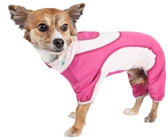 Pet Life Active 'Warm-Pup' Heathered Performance 4-Way Stretch Two-Toned Full Body Warm Up (Color: Pink, size: X-Small)