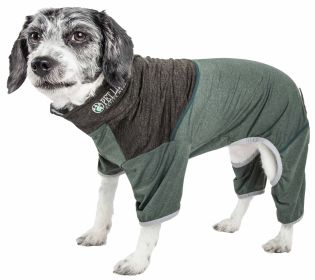 Pet Life Active 'Embarker' Heathered Performance 4-Way Stretch Two-Toned Full Body Warm Up (Color: Green, size: medium)