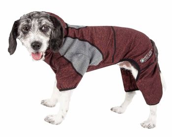 Pet Life Active 'Fur-Breeze' Heathered Performance 4-Way Stretch Two-Toned Full Bodied Hoodie (Color: Burgundy, size: medium)