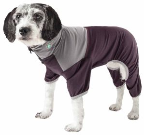 Pet Life Active 'Embarker' Heathered Performance 4-Way Stretch Two-Toned Full Body Warm Up (Color: Brown, size: medium)