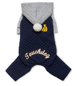 Touchdog Fashion Designer Full Body Quilted Pet Dog Hooded Sweater (Color: Navy/Grey, size: X-Small)